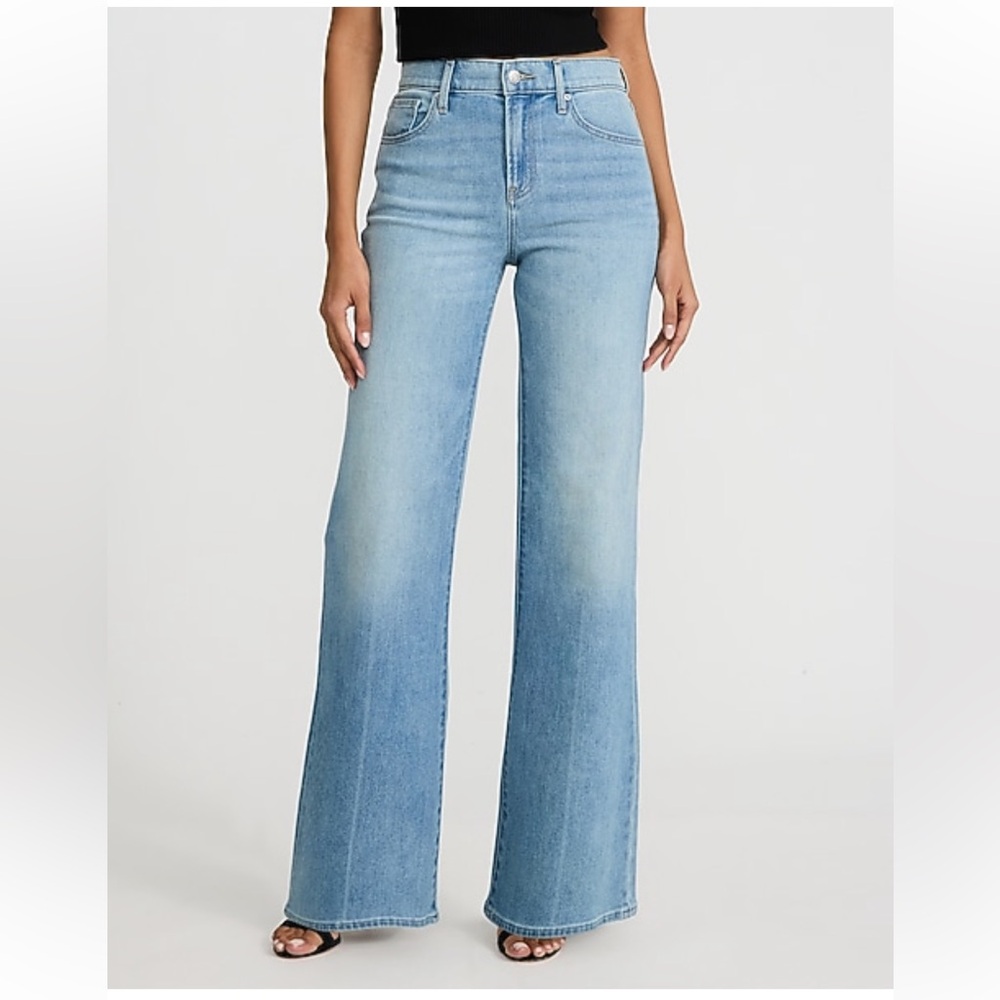Express Light High Waisted Light Wash Relaxed Flare Jeans